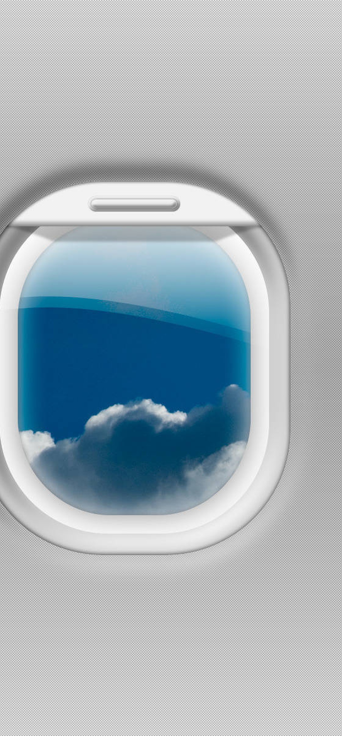 Three airplane windows showing blue sky and clouds