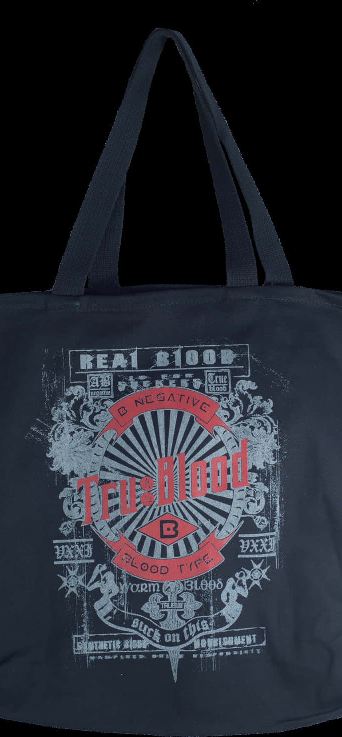 Dark blue tote bag with True Blood graphic design