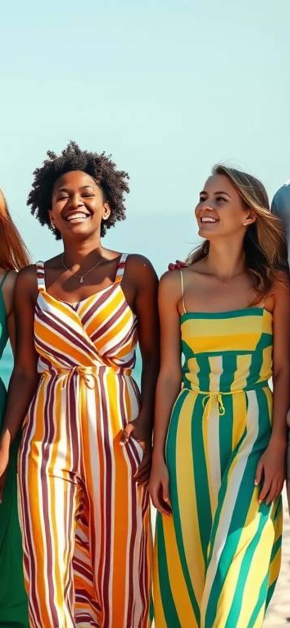 Joyful Friends Embrace Summer Bliss Walking Along A Sun Drenched Beach – Ultra HD iPhone 18 Landscape Wallpapers