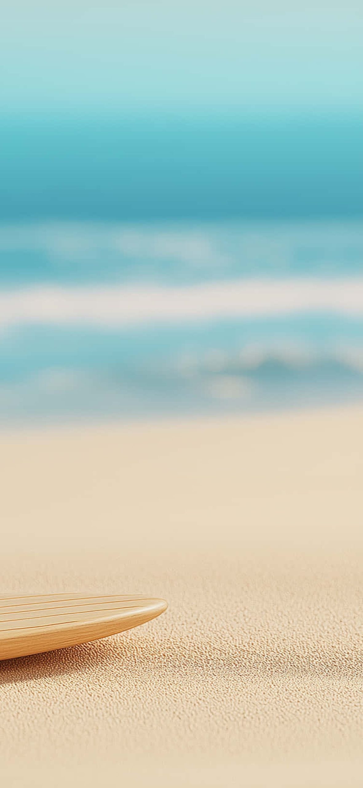 Minimalist Beach Setup With Surfboard And Drink By The Ocean – Ultra HD iPhone 18 Landscape Wallpapers