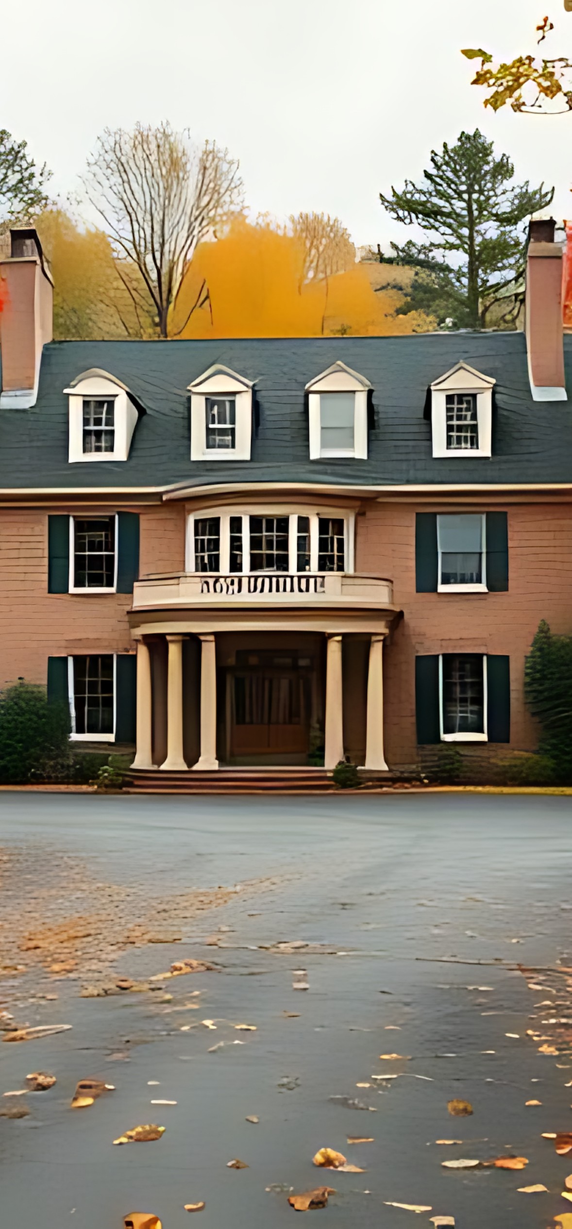 Autumn Mansion White Columns – Ultra HD iPhone 18 Nature Wallpapers