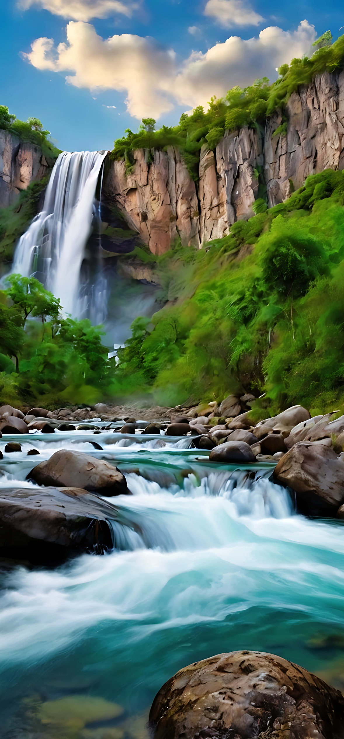 Powerful Waterfall Plunging Into a Turquoise River – Ultra HD iPhone 18 Nature Wallpapers