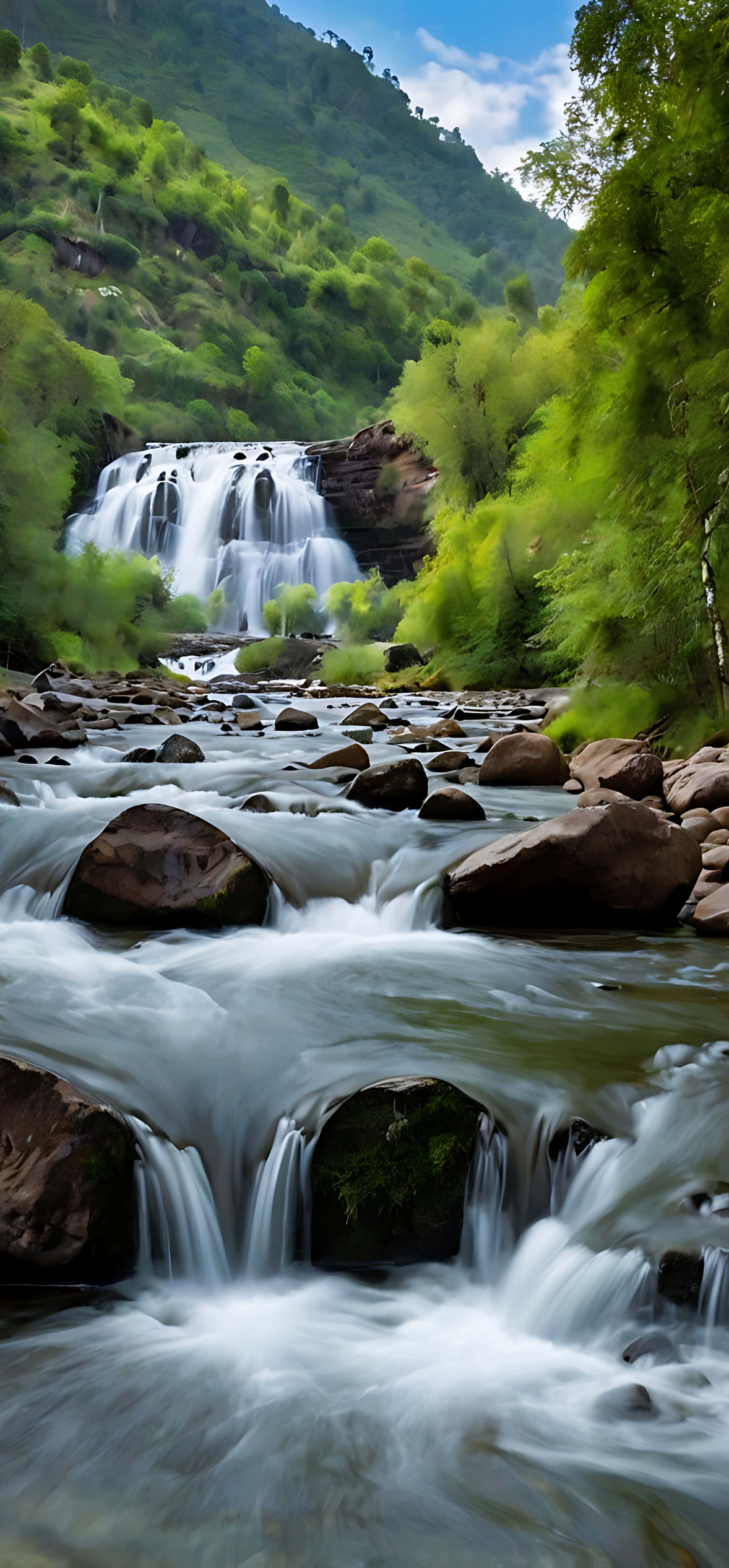 Flowing Serenity Waterfall And River Beauty – Ultra HD iPhone 18 Nature Wallpapers