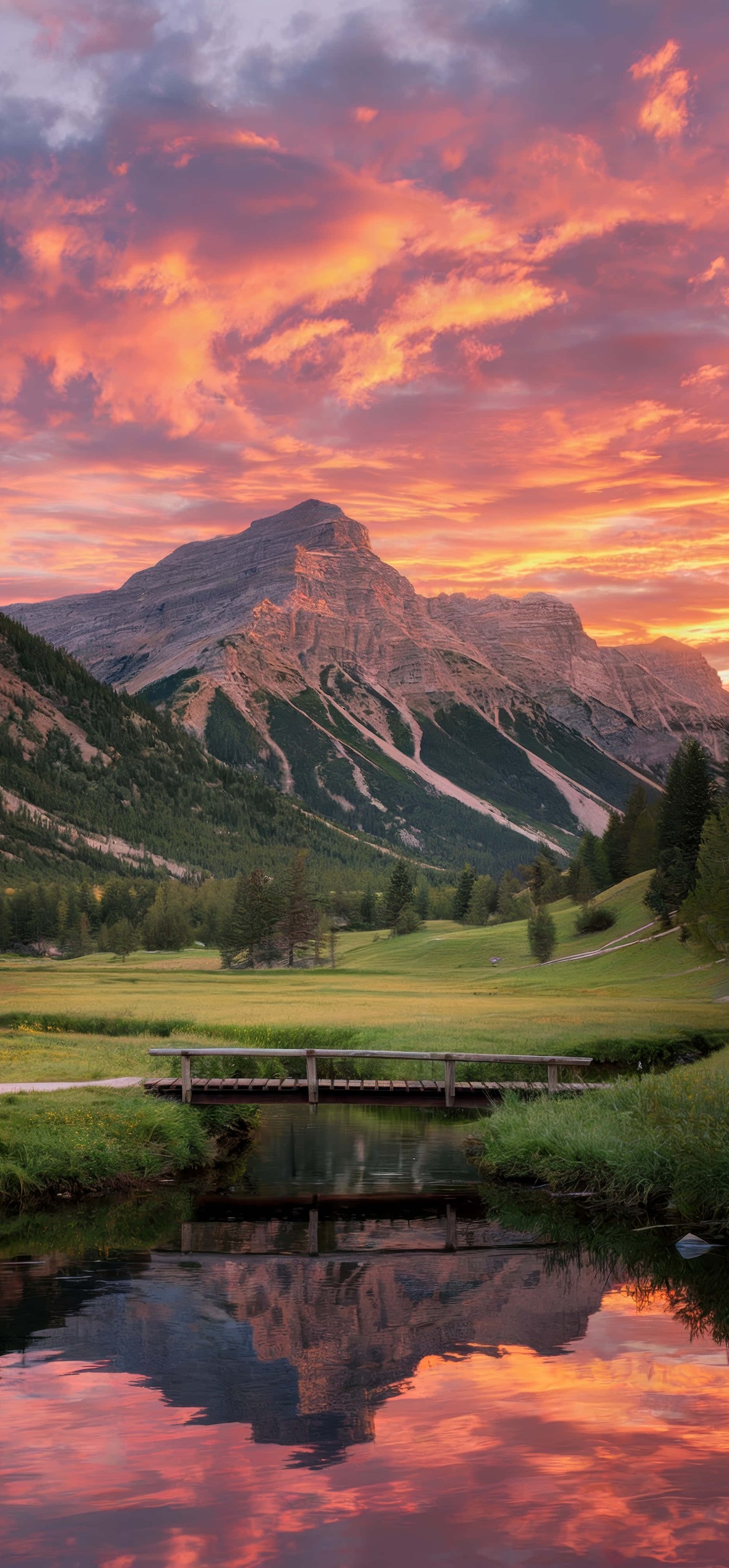 Majestic Mountain Sunset Reflection – Ultra HD iPhone 18 Nature Wallpapers