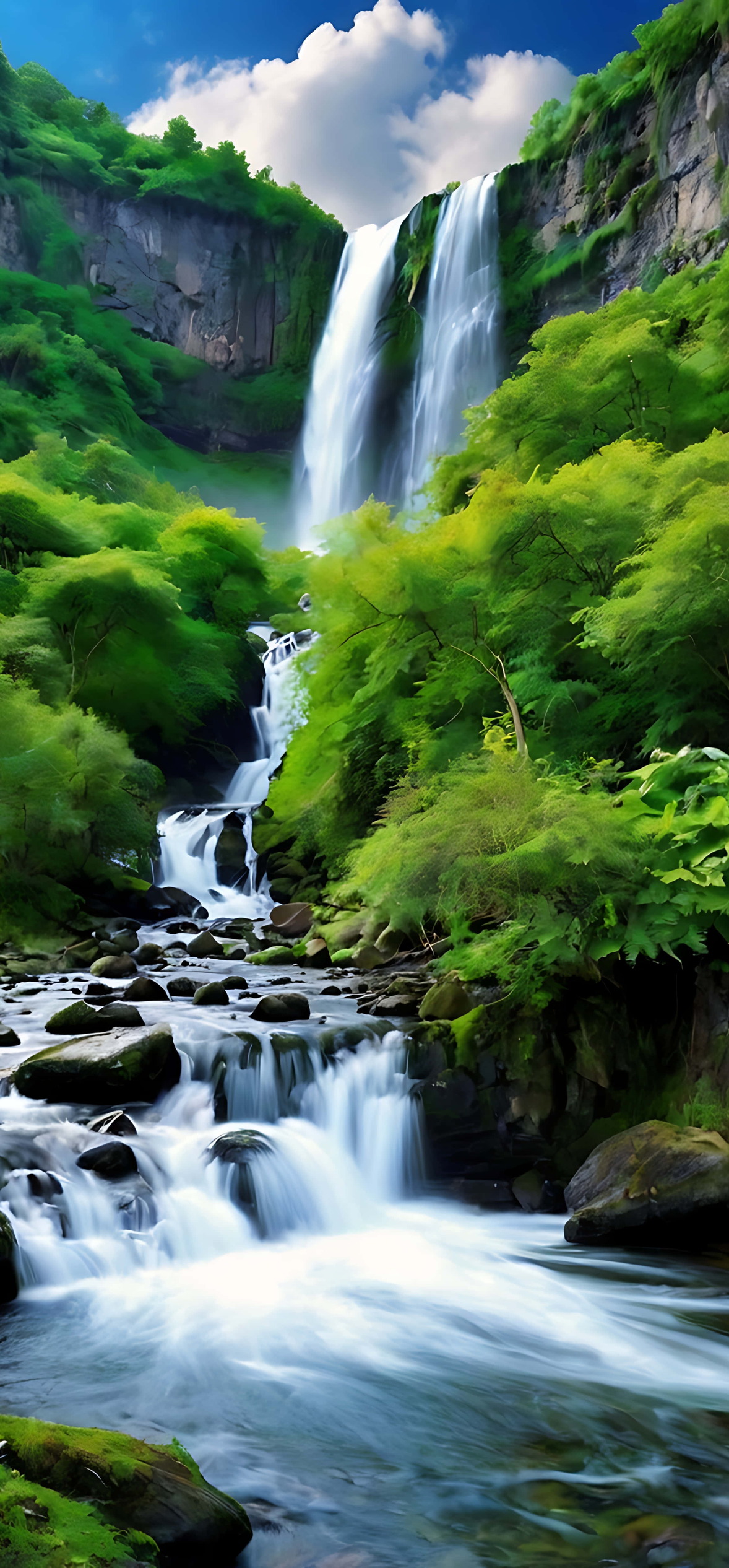 Waterfall Wonderland In Lush Forest – Ultra HD iPhone 18 Nature Wallpapers