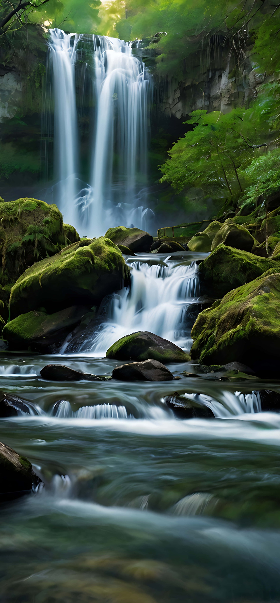 Eternal Flow Waterfall in Dense Green Forest – Ultra HD iPhone 18 Nature Wallpapers