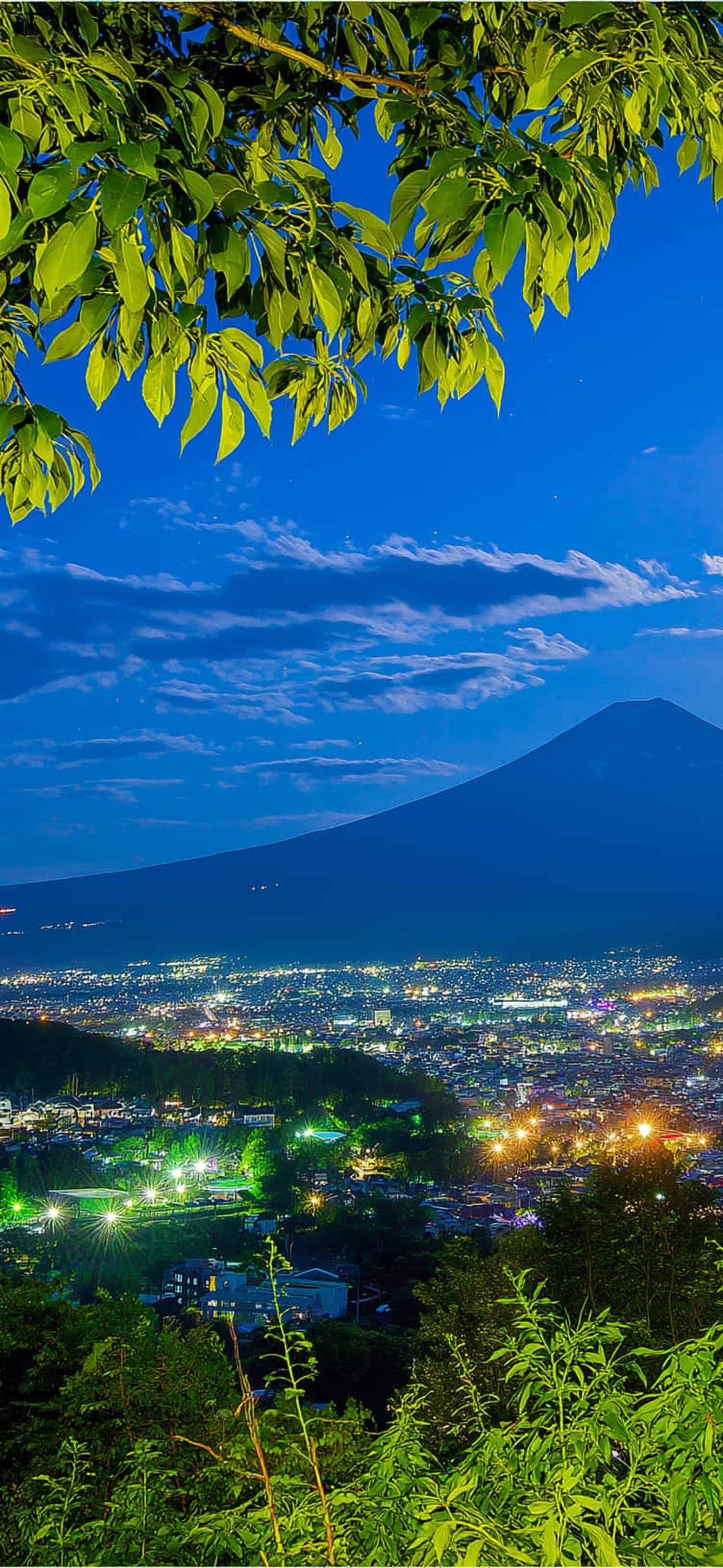 Moonlit Mount Fuji Over Glowing City At Night – Ultra HD iPhone 18 Landscape Wallpapers