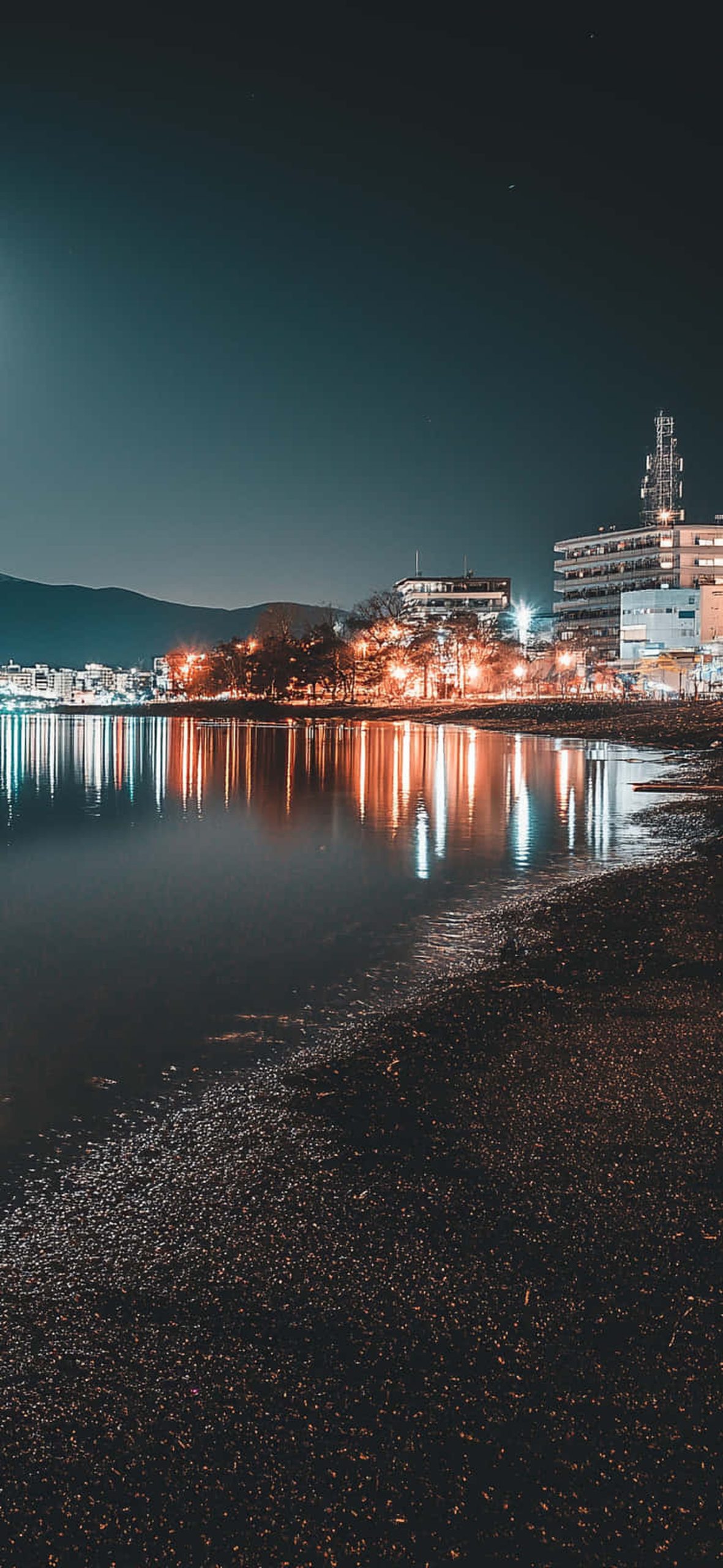 Mount Fuji Reflected In Lake With City Lights At Night – Ultra HD iPhone 18 Landscape Wallpapers