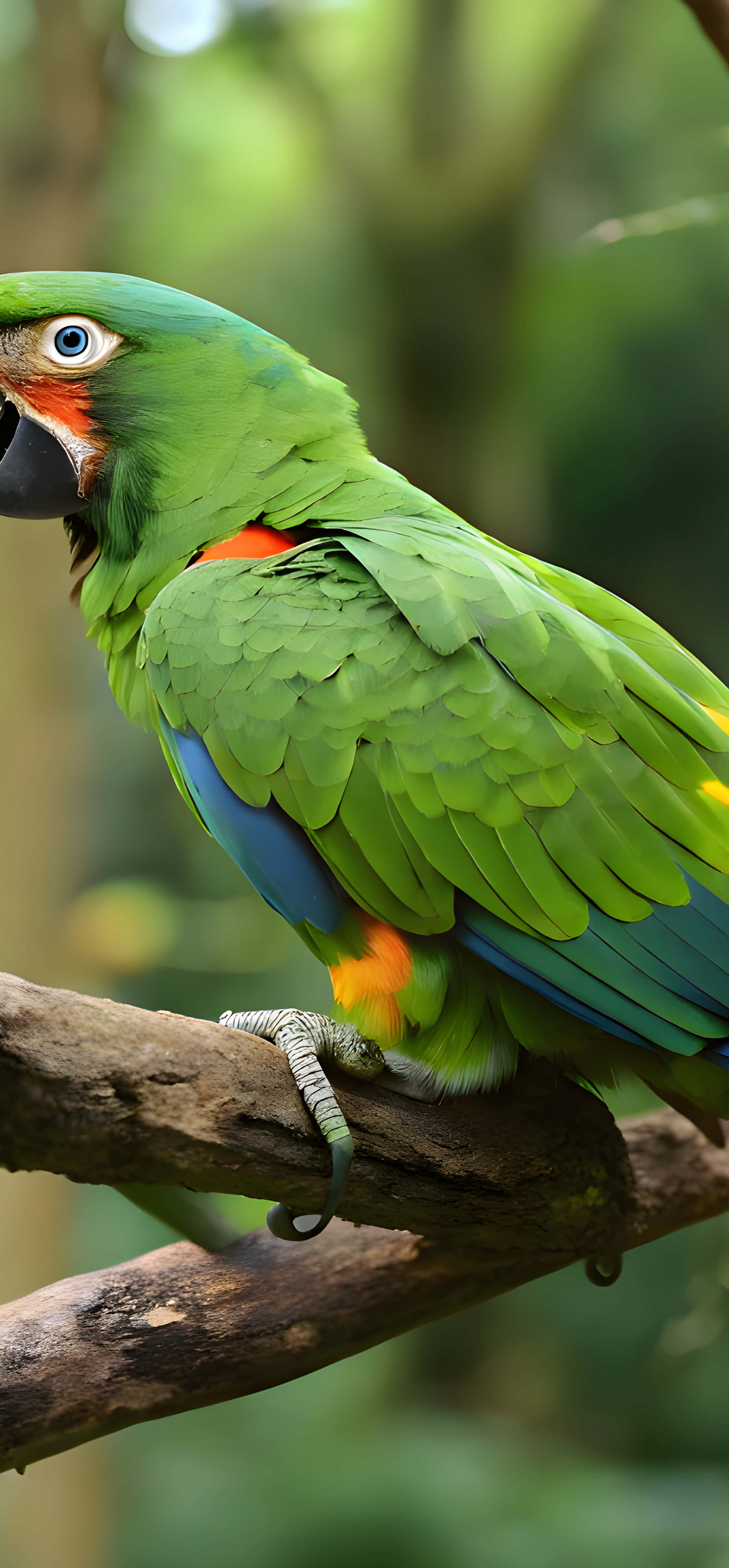 Green Macaw Perched On Tree Branch – Ultra HD iPhone 18 Nature Wallpapers