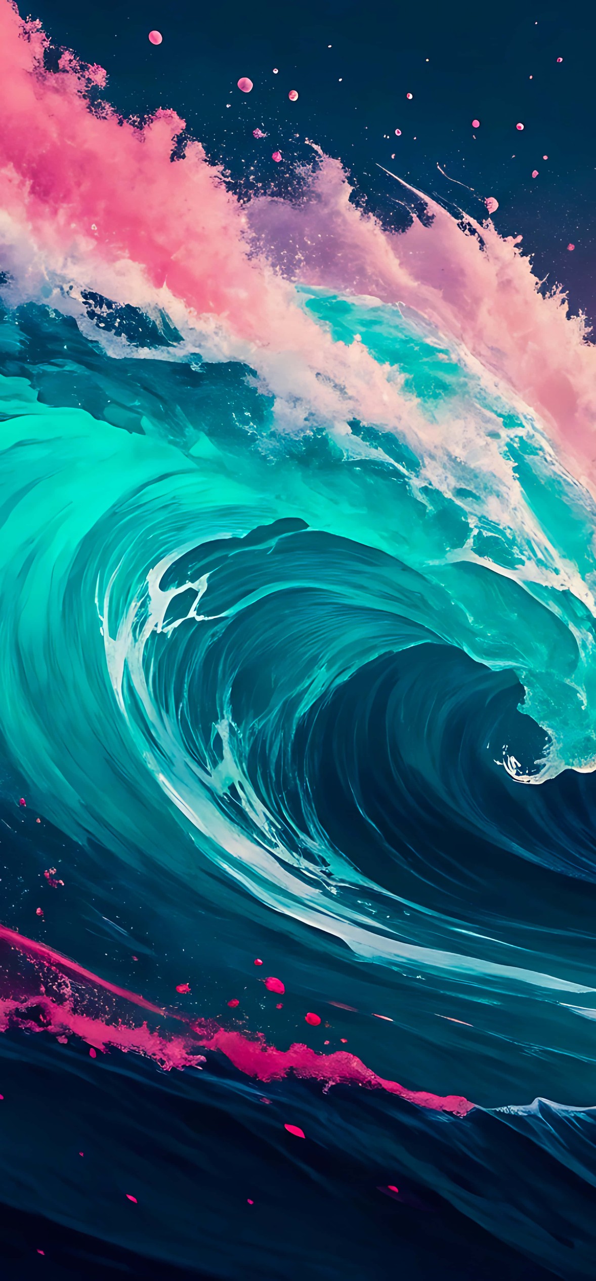 Dramatic Ocean Wave Pink Turquoise – Ultra HD iPhone 18 Nature Wallpapers