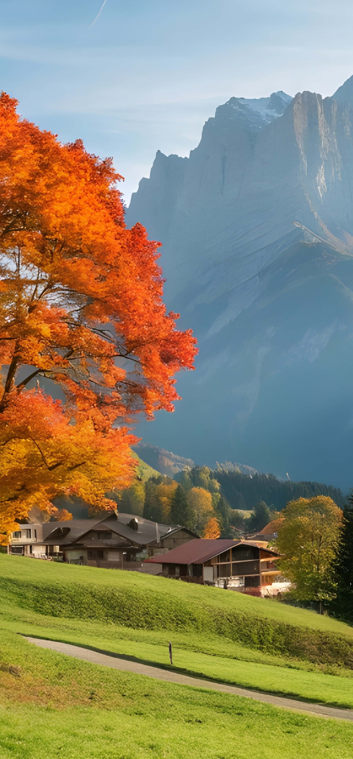 Grindelwald Village And Orange Tree – Ultra HD iPhone 18 Nature Wallpapers