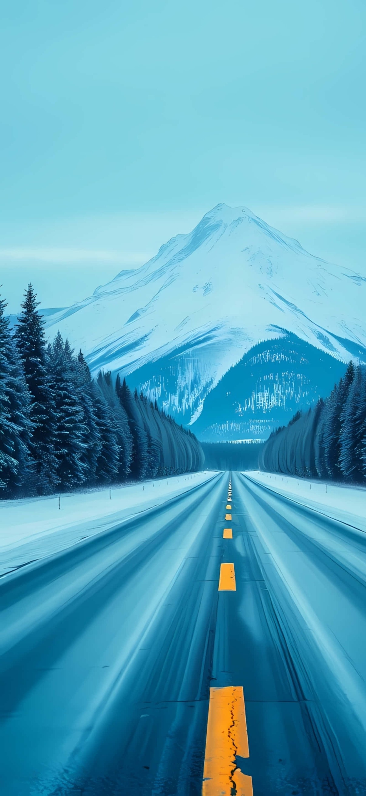 Scenic Winter Road to Snowy Mountain – Ultra HD iPhone 18 Landscape Wallpapers